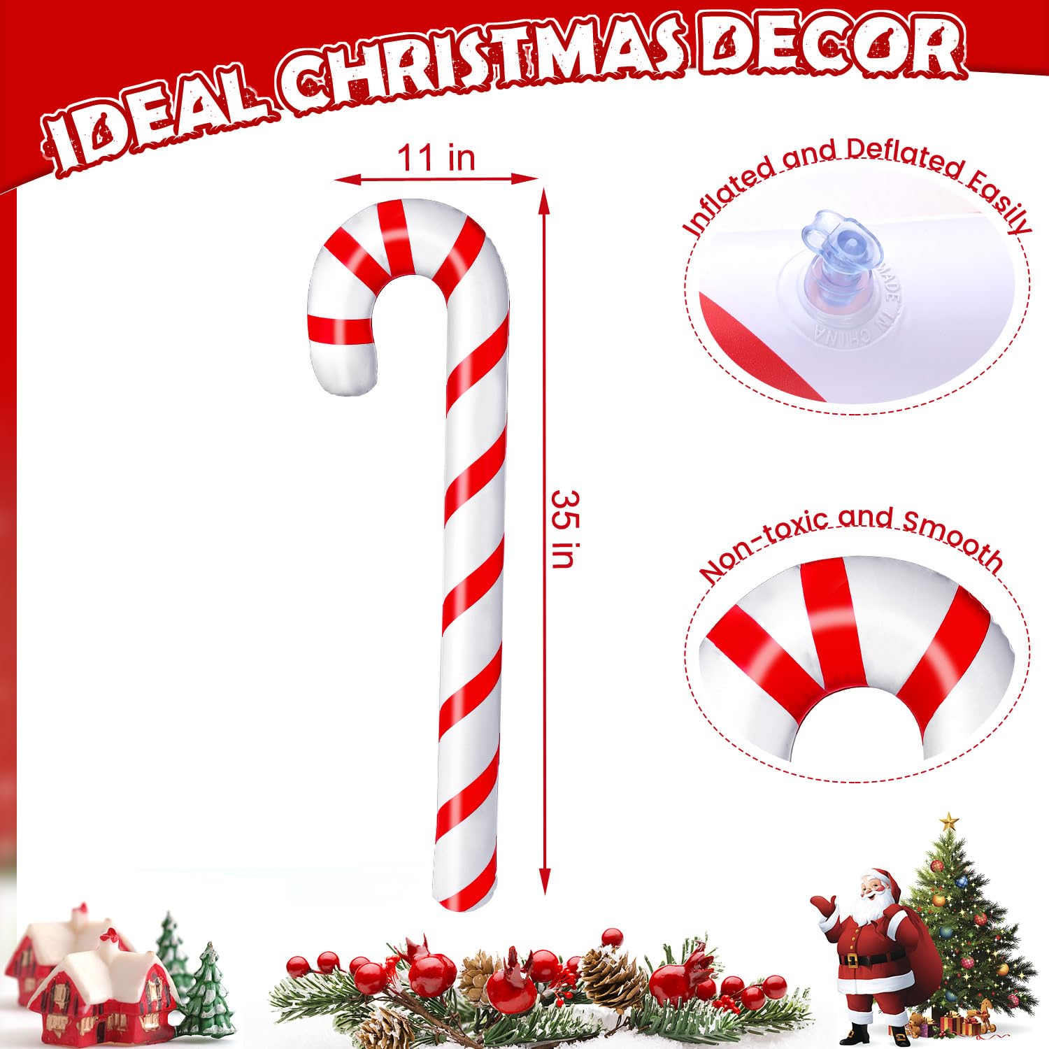 5Pcs Christmas Inflatable Candy Canes, 35 Inch Large Candy Cane For Indoor Outdoor Holiday Yard Decorations