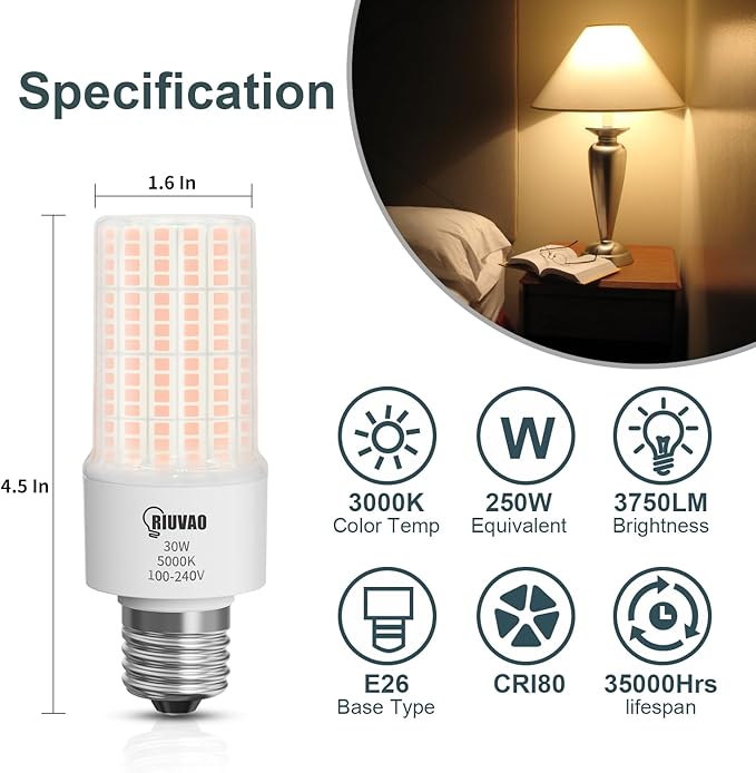 LED Corn Light Bulb 30W 3750 Lumens 250W Equivalent 3000K Warm White High Brightness Lamp