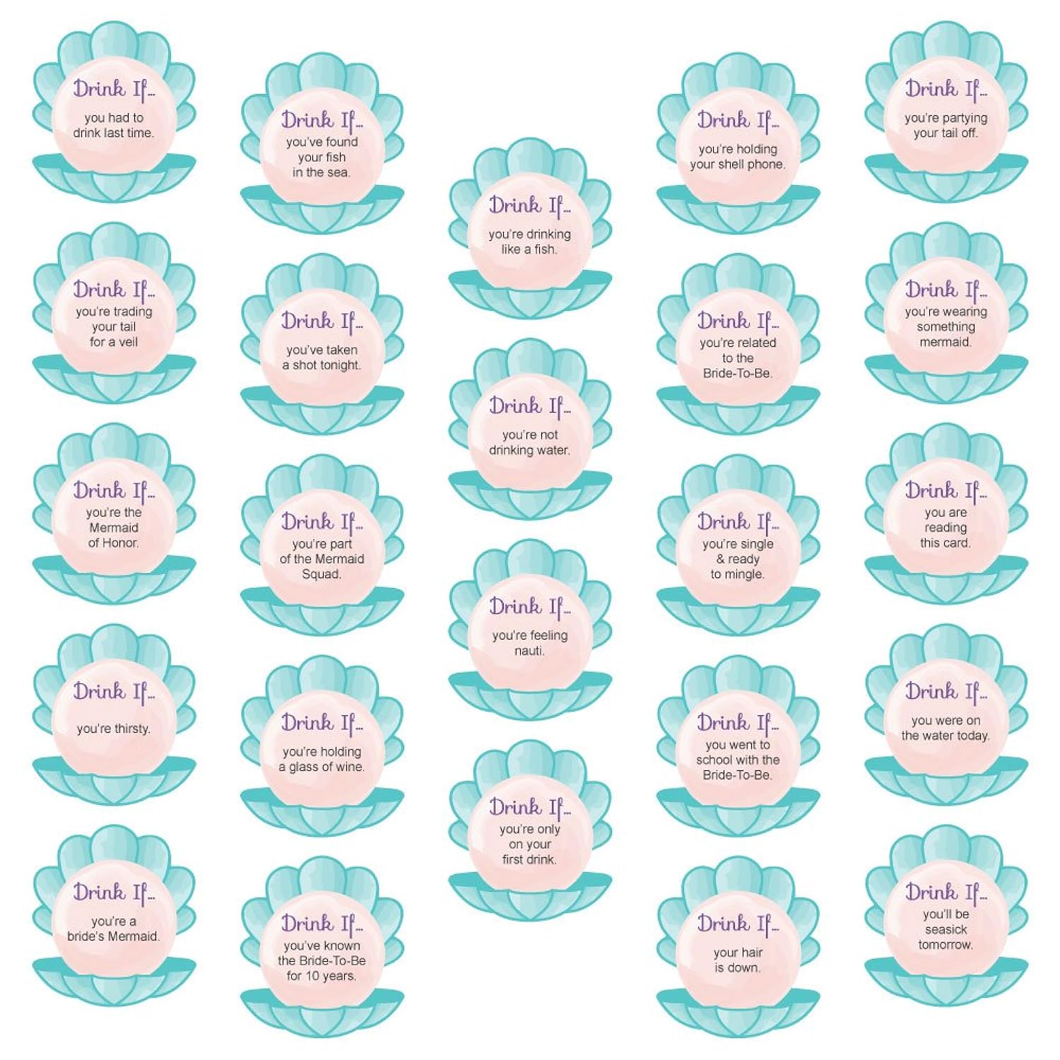 Big Dot of Happiness Drink If Game - Trading The Tail For A Veil - Mermaid Bachelorette Party or Bridal Shower Game Cards - 24 Count