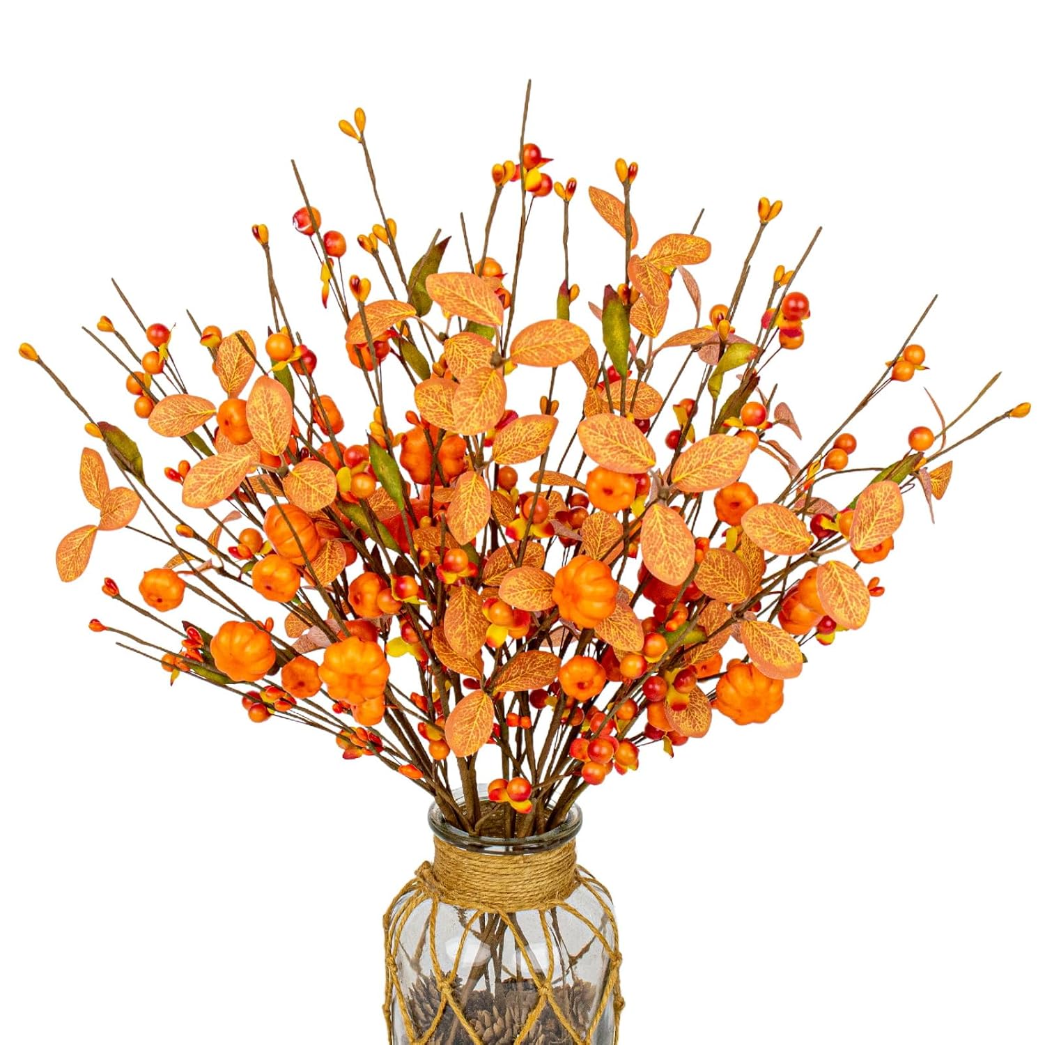 Artificial Fall Decorations 12 Pack Fall Pumkin Picks 17 Inch Orange Berry Stems With Eucalyptus Leaves For Autumn Thanksgving Day Harvest Festival Flower Arrangement Centerpieces Diy Crafts
