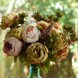 FiveSeasonStuff Artificial Peony Bouquets, 2 Silk Flower Bundles in Mixed Pale Pink & Tawny Brown with Hydrangeas for Wedding Centerpieces & Home Decor