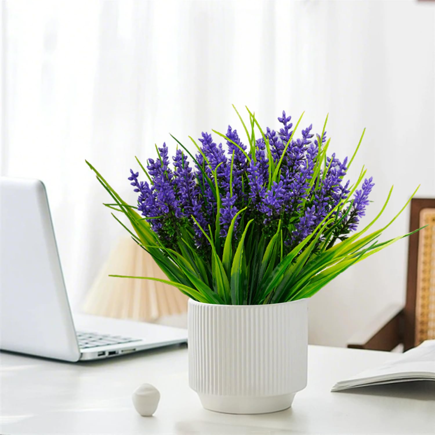 24 Bundles Artificial Plants Flowers Outdoor, Faux Lavender Flowers With Monkey Grass, Uv Resistant Plastic Faux Plants For Indoor Outdoor Window Patio Hanging Planter Home Decor