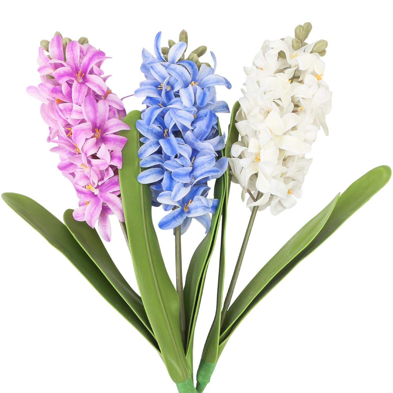 3Pcs 16.5 Inch Artificial Hyacinth Flowers – Long Stem Silk 3D Narcissus Plastic Fake Branches Real Touch Faux Twig Bouquet, Lifelike Spring Picks For Table Vase Decor Wedding Party Home Props Fence