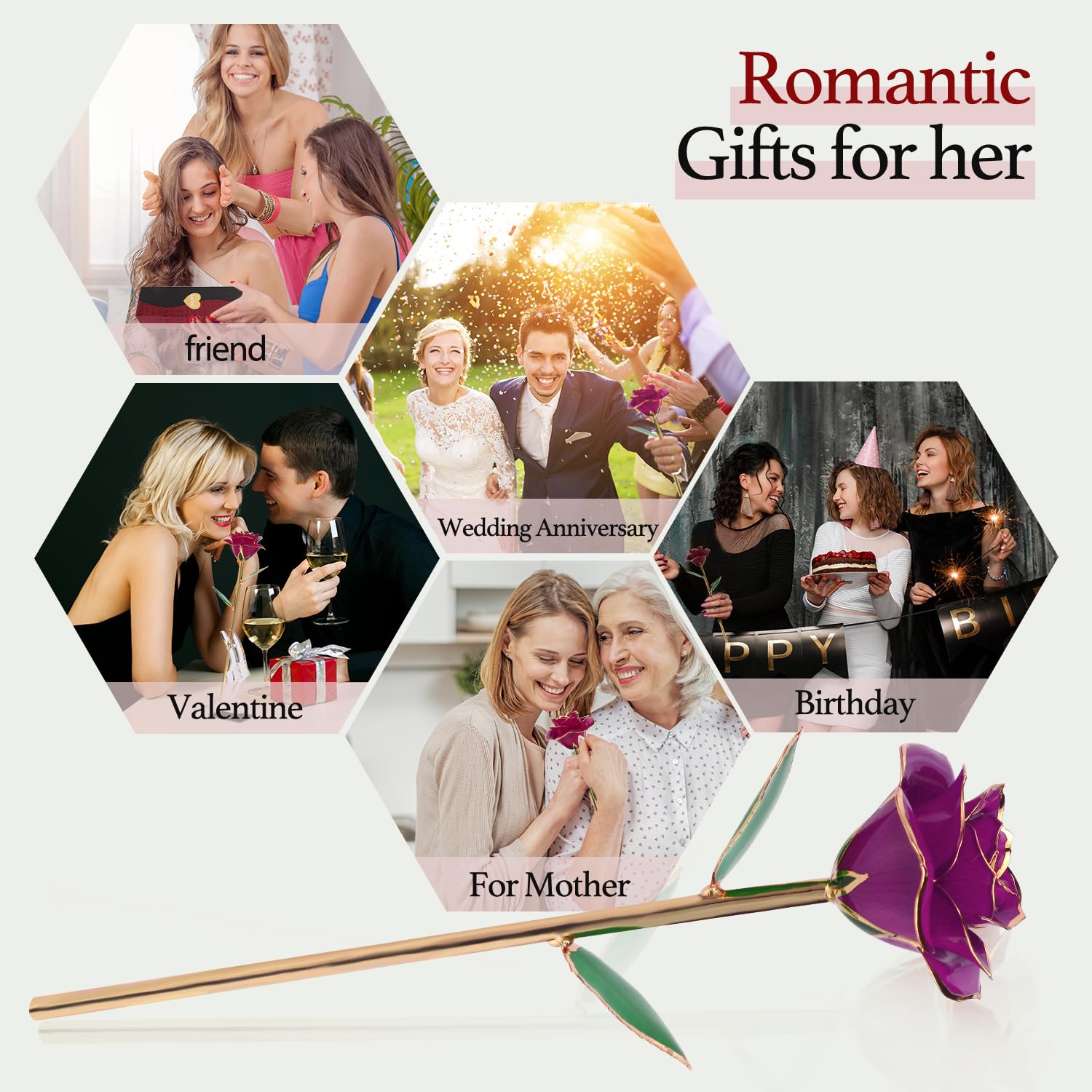 24K Gold Plated Purple Rose,Forever Preserved Artificial Rose Flowers, Eternal Long Stem Purple Rose Flowers With Transparent Stand, Gifts For Girlfriend,Wife,Women, Birthday,Wedding,Christmas