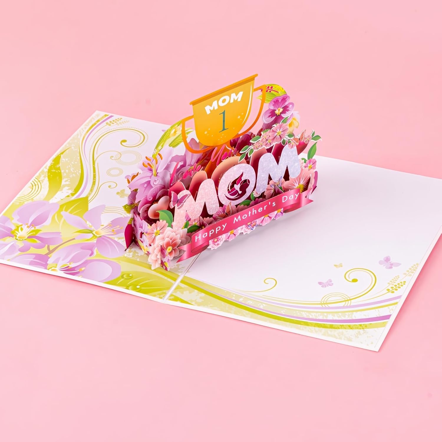 3D Pop Up Mothers Day Cards, No.1 Mom Trophy Pop Up Gift Greeting Card, 3D Happy Mothers Day Card With Envelope With Blank Insert For Best Mom Women Wife Daughter Grandma