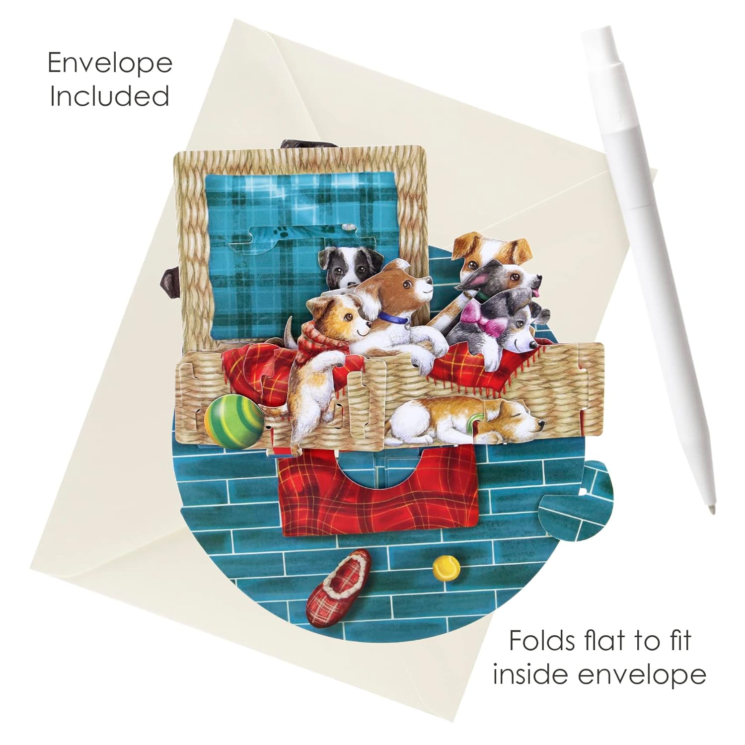 Santoro Pirouette, 3D Pop Up Greeting Card - Puppies In A Basket - Dog And Puppy Birthday Card For Her, Him, Kids, Daughter, Son