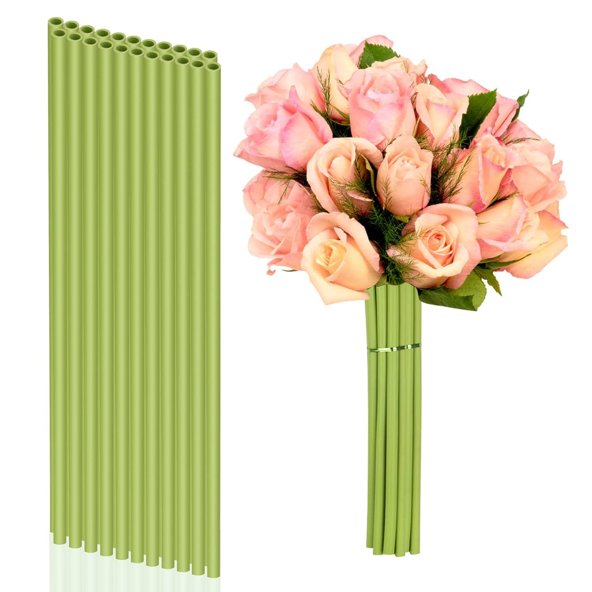 20 Pcs 1/4 Inches Stem Covers For Diy Bouquets 12 Inch Artificial Flower Stem Covers For Diy Wedding Centerpiece Bouquet (Yellow Green)