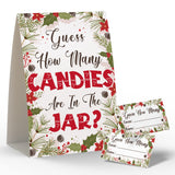 Christmas Party Games - How Many Candies Are In The Jar, 1 Standing Sign + 50 Cards, Christmas Party Ideas, How Many Kisses Game, Christmas Party Games For Kids / Cm007