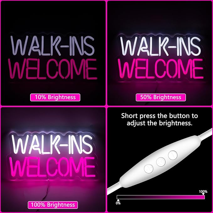 Walk Ins Welcome Pink Neon Sign LED Wall Decor Light for Business Studio Store Door