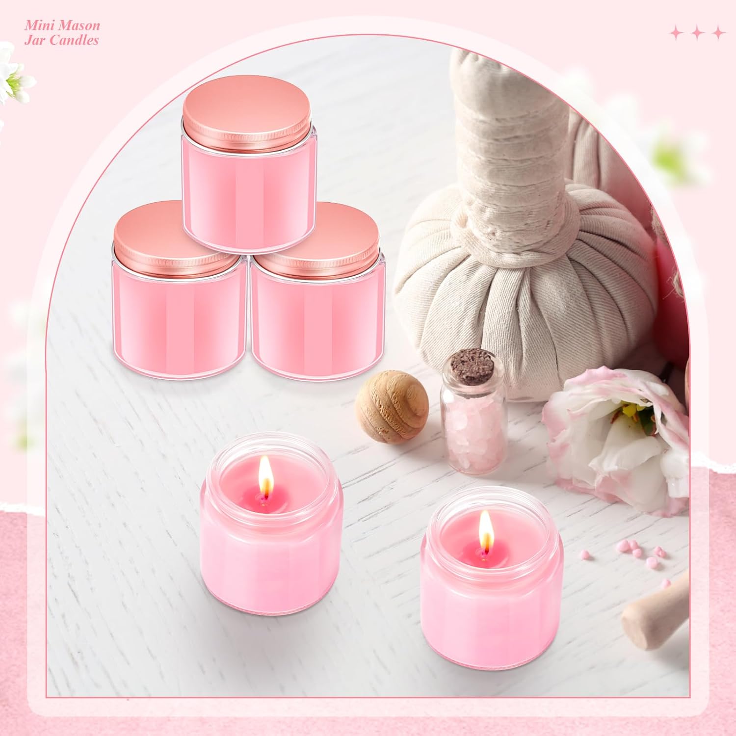 24 Pcs Mini Mason Jar Candles Bulk 4 Oz Scented Wax Candles Gift Small Soy Scented With Lid Valentines Day Party Decoration For Birthday Baby Shower Wedding, Freesia, Jasmine, Lavender(Pink)