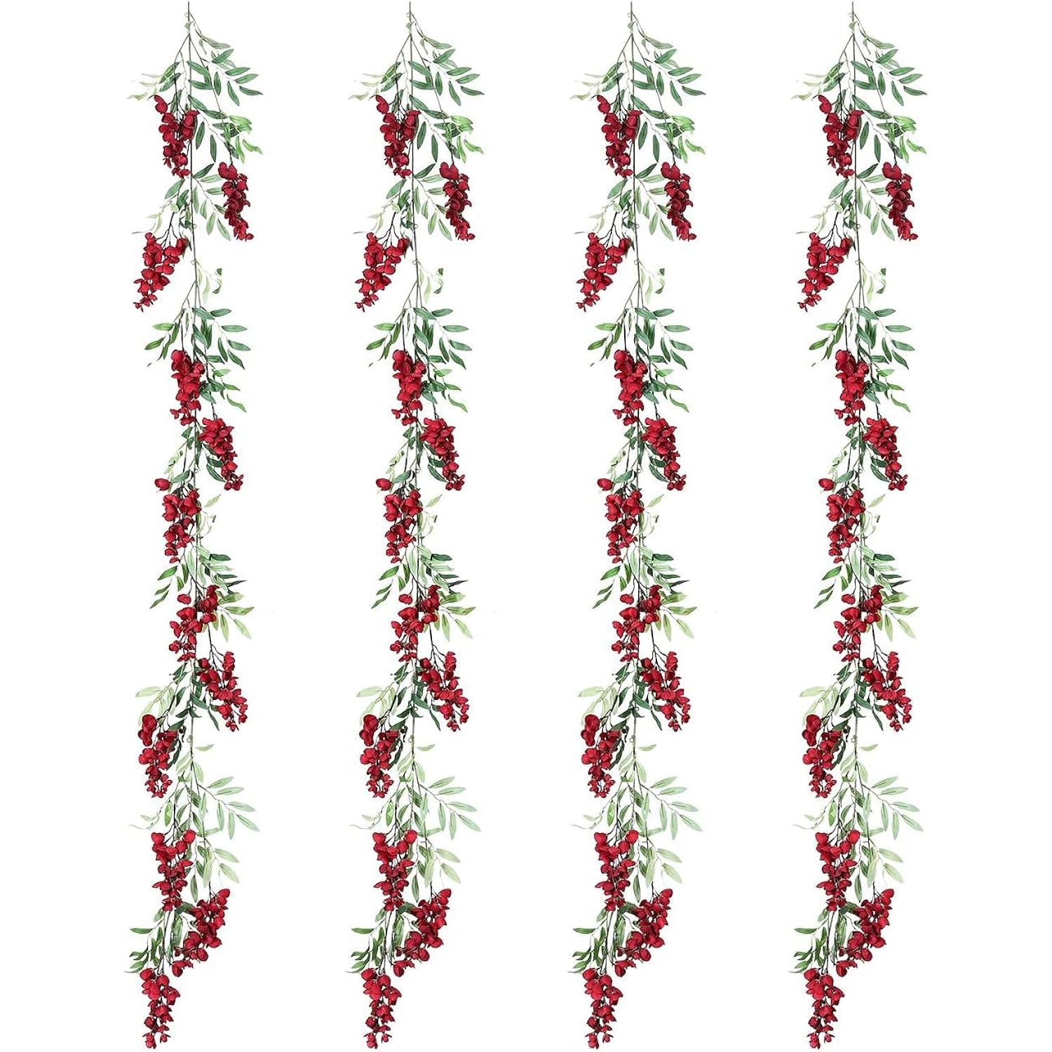 4Pcs 6.6Ft/Piece Imitation Silk Wisteria Garland Hanging Flower Vine For Home Outdoor Garden Ceremony Wedding Arch Floral Decor (Red)