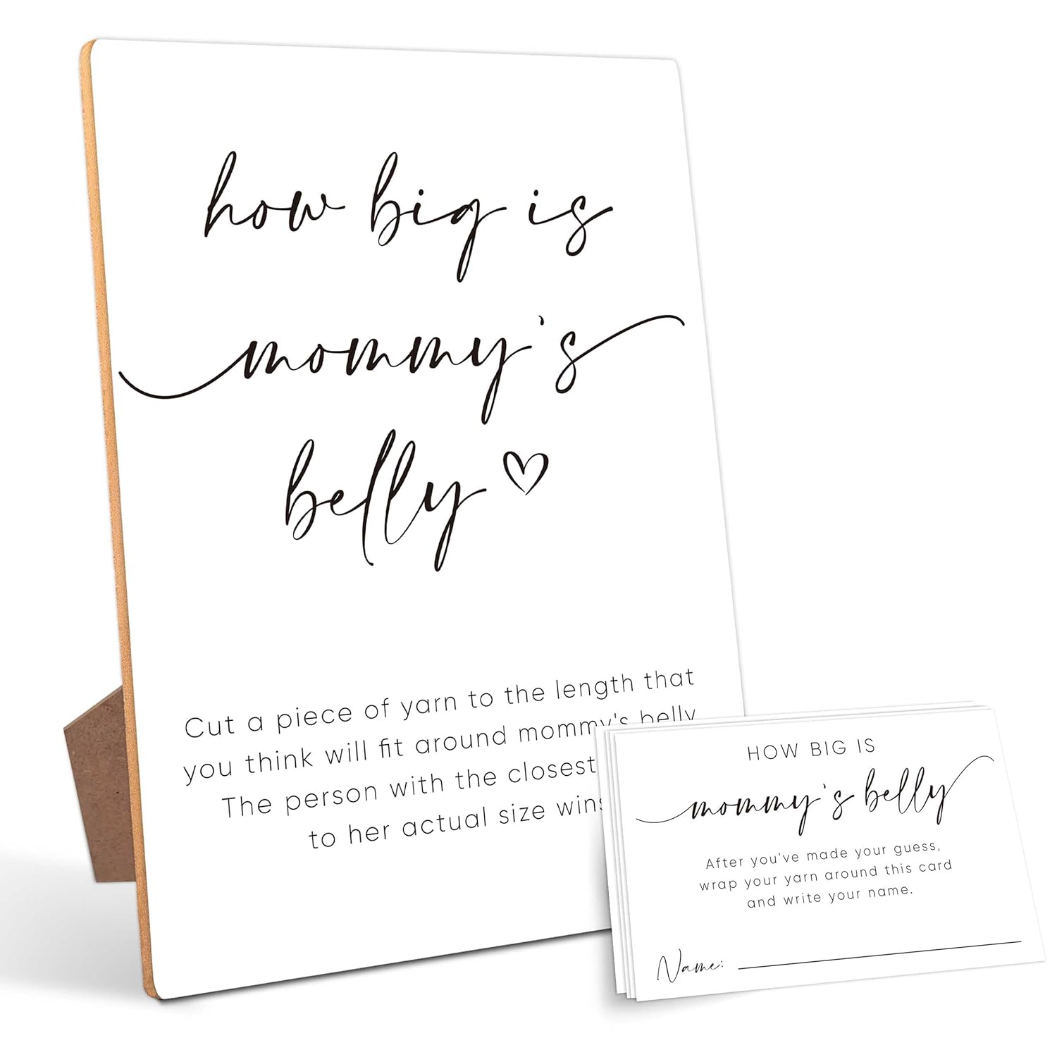 How Big Is Mommy'S Belly Game, Baby Shower Games, Baby Shower Decorations, Baby Shower Signs, Gender Reveal Decorations, 1 Wooden Play Sign With Stand And 50 Cards Set