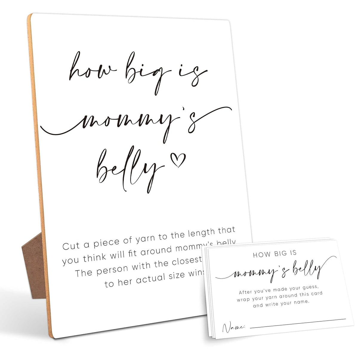 How Big Is Mommy'S Belly Game, Baby Shower Games, Baby Shower Decorations, Baby Shower Signs, Gender Reveal Decorations, 1 Wooden Play Sign With Stand And 50 Cards Set