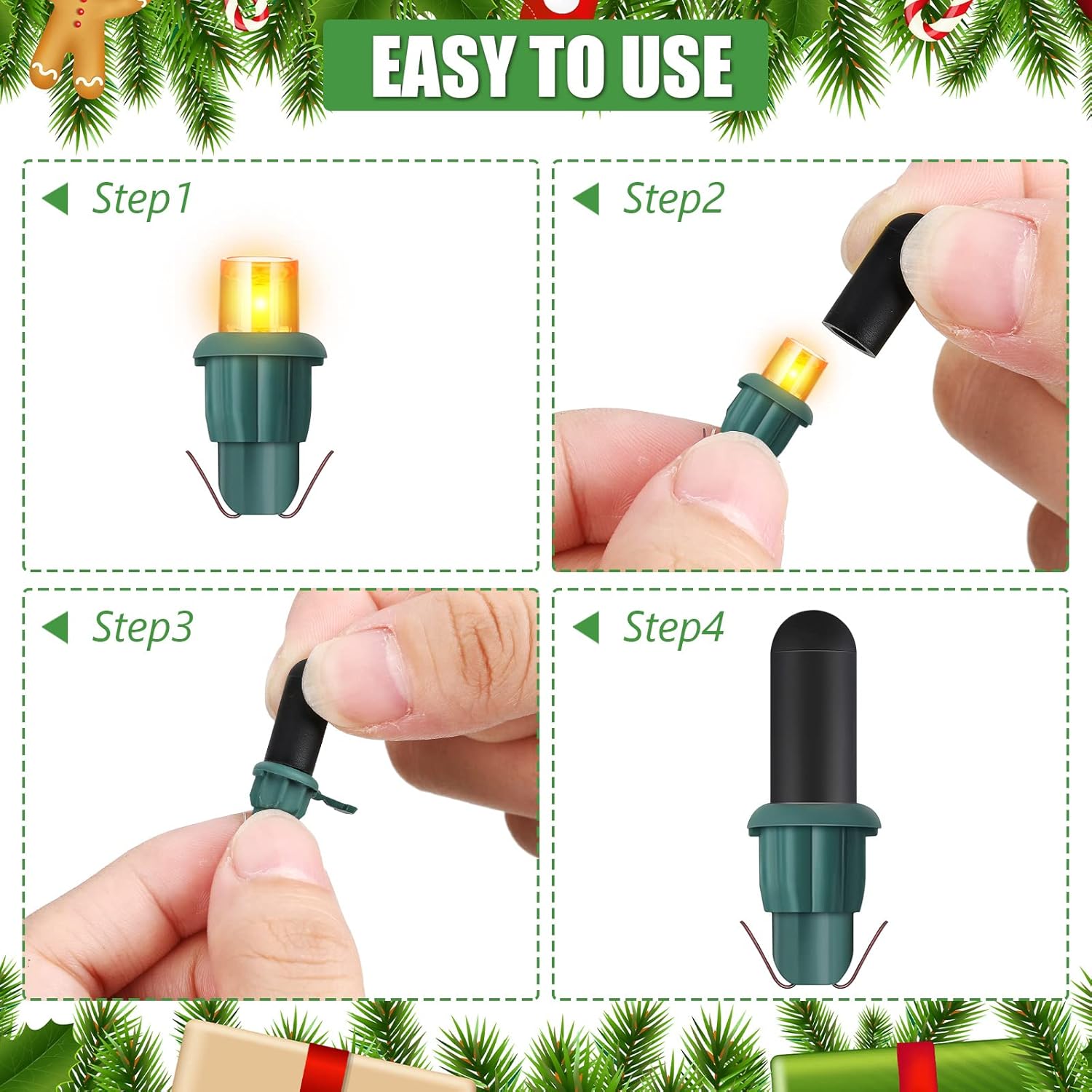 100 Pieces Christmas Light Caps No Glow Caps Glass Led 0.18 Inch Light Blackout Caps Wide Glow Plug Caps Black Out Cover