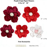 Red Paper Flowers Artificial 3D Wall Décor Wedding Birthday Bridal Baby Shower Violet Lavender Light Dark Red White Burgundy Nursery Room Backdrop Centerpieces Girls Women Party Decorations