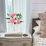 Artificial Flowers In Vase 13" Realistic Fake Lilies Flowers With 3 Heads Full Bloom Tiger Lily Floral Arrangement Pink Faux Flowers For Vase Table Centerpieces Home Wedding Bathroom Office Decor