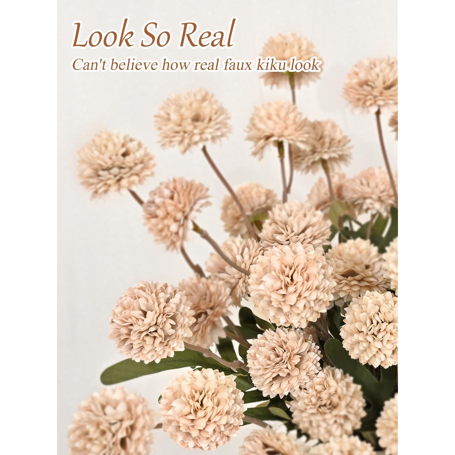 6Pcs Fake Flowers Faux Silk Pompon Mums, Bulk Fake Mini Chrysanthemums With Stems, Artificial Kiku Flowers For Vase Diy Centerpieces Bouquet Floral Arrangements Decorations, Beige