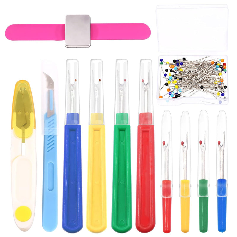 115Pcs Sewing Tools Kit, 8Pcs 8 Colors Seam Ripper, Magnetic Wrist Sewing Pinc