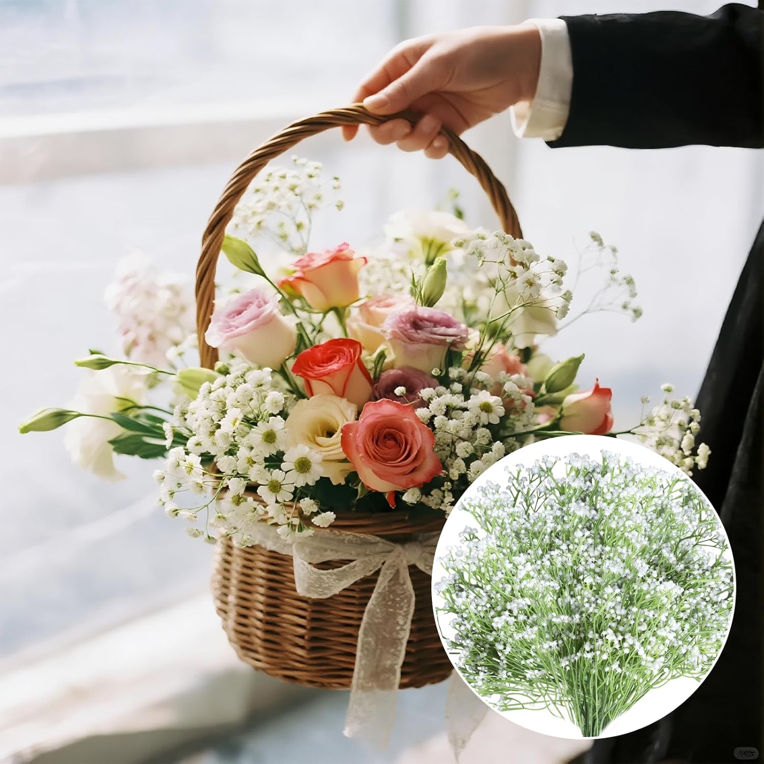 20Pcs Babys Breath Artificial Flowers, Faux Baby Breath Flowers Artificial Bulk White Wedding Decor Small Fake Babies Breath Flowers Real Touch, Gypsophila Floral Decoration For Christmas Wedding