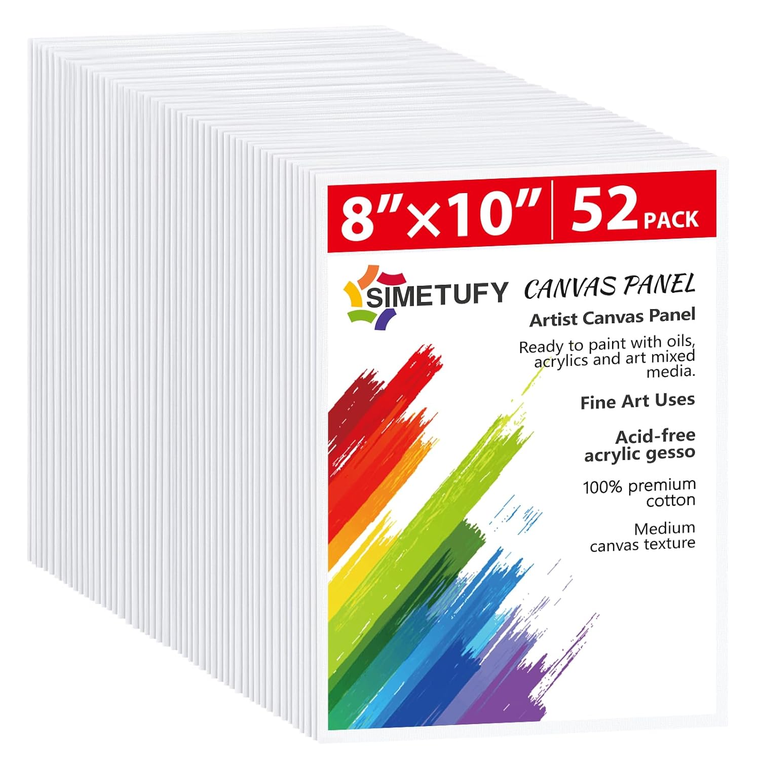 Canvas Boards For Painting 52 Pack 8 X 10 Inch Blank Flat Canvas Panels 100% Cotton Pre-Primed For Acrylic & Oil Paint, Art Supplies For Kids & Adults