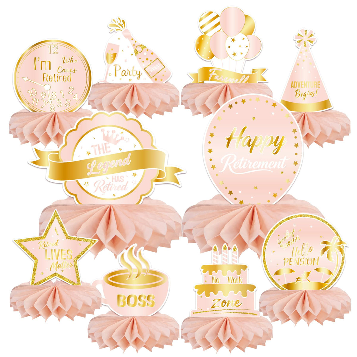 10PCS Happy Retirement Honeycomb Centerpieces, Retirement Party Decorations