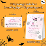 Halloween Baby Shower Games, Pumpkin Measure The Baby Bump Sign + 50 Tickets, Pink Ghost Gender Reveal Party Game Cards For Announcement Supplies - A03
