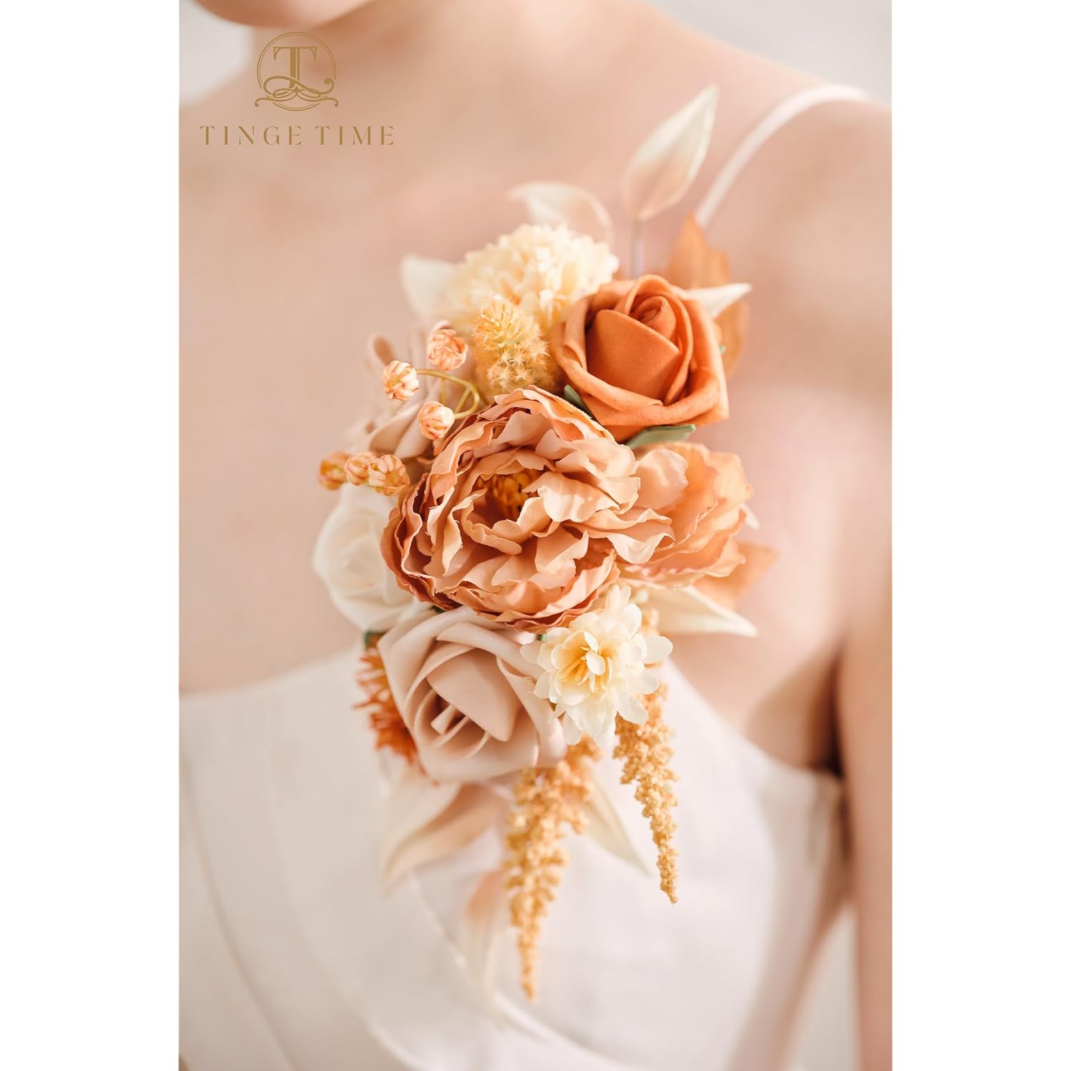 2Pcs Wedding Shoulder Corsages Artificial Flowers Terracotta Cream, Mother Of The Bride/Groom Corsage For Fall Wedding, Homecoming, Prom, Anniversary & Formal Dinner Party