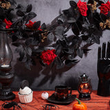 5.7Ft Artificial Black Rose Vine, Red Flower Vine Garland Floral Wall Hanging Ornaments Garland With Golden Berries Black Leaves For Table Centerpiece Room Mirror Halloween Decor