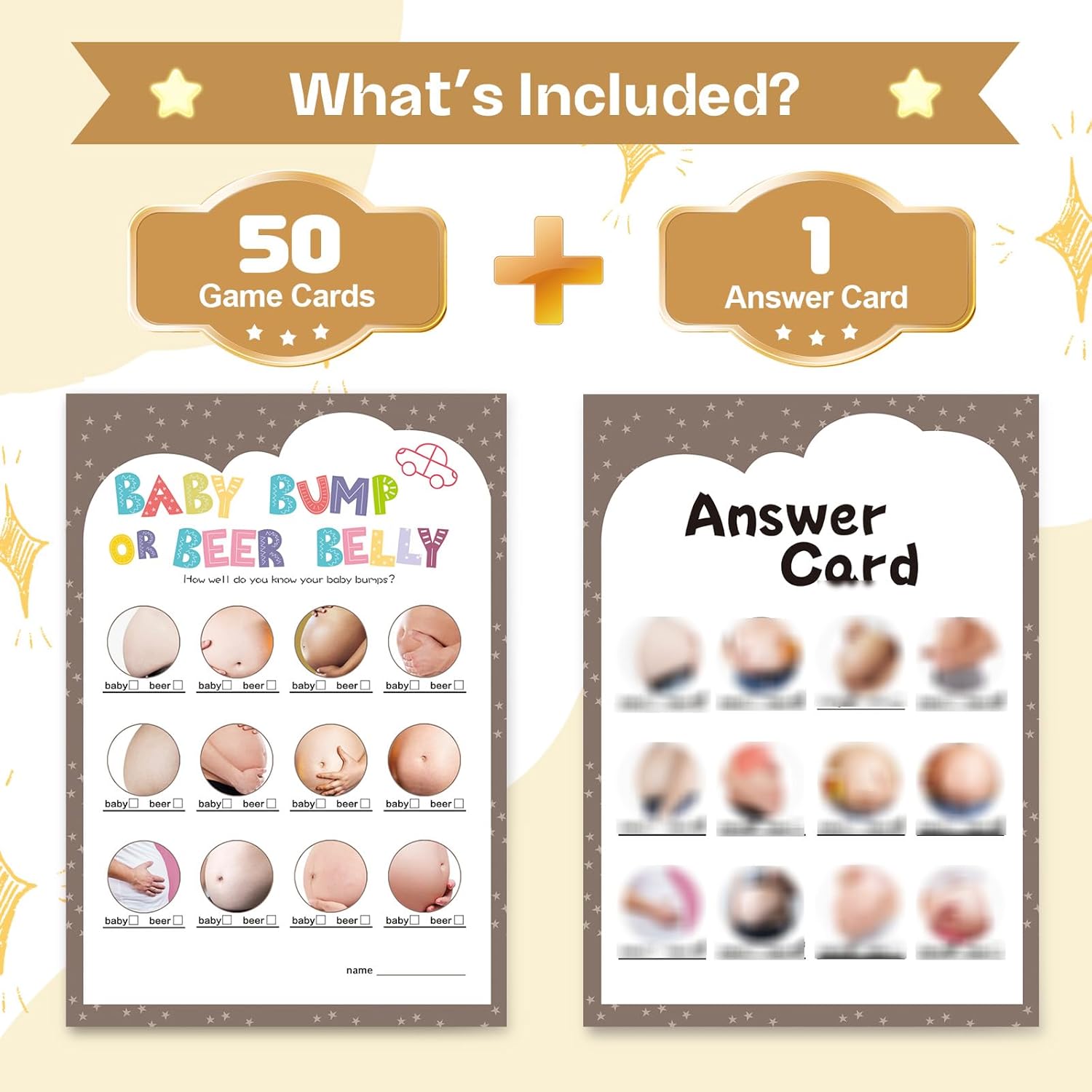 Baby Shower Games For Boy Or Girl - Beer Belly Or Baby Bump Game(50 Cards),Gender Neutral,Thick Paper,Hilarious,Fun And Easy To Play