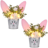 2 Pcs Easter Table Decorations Artificial Flower With Bunny Ear, Lighted Easter Desk Decor Bunny Flowers, Easter Tabletop Decorations For Home Table Mantle Office Spring Party