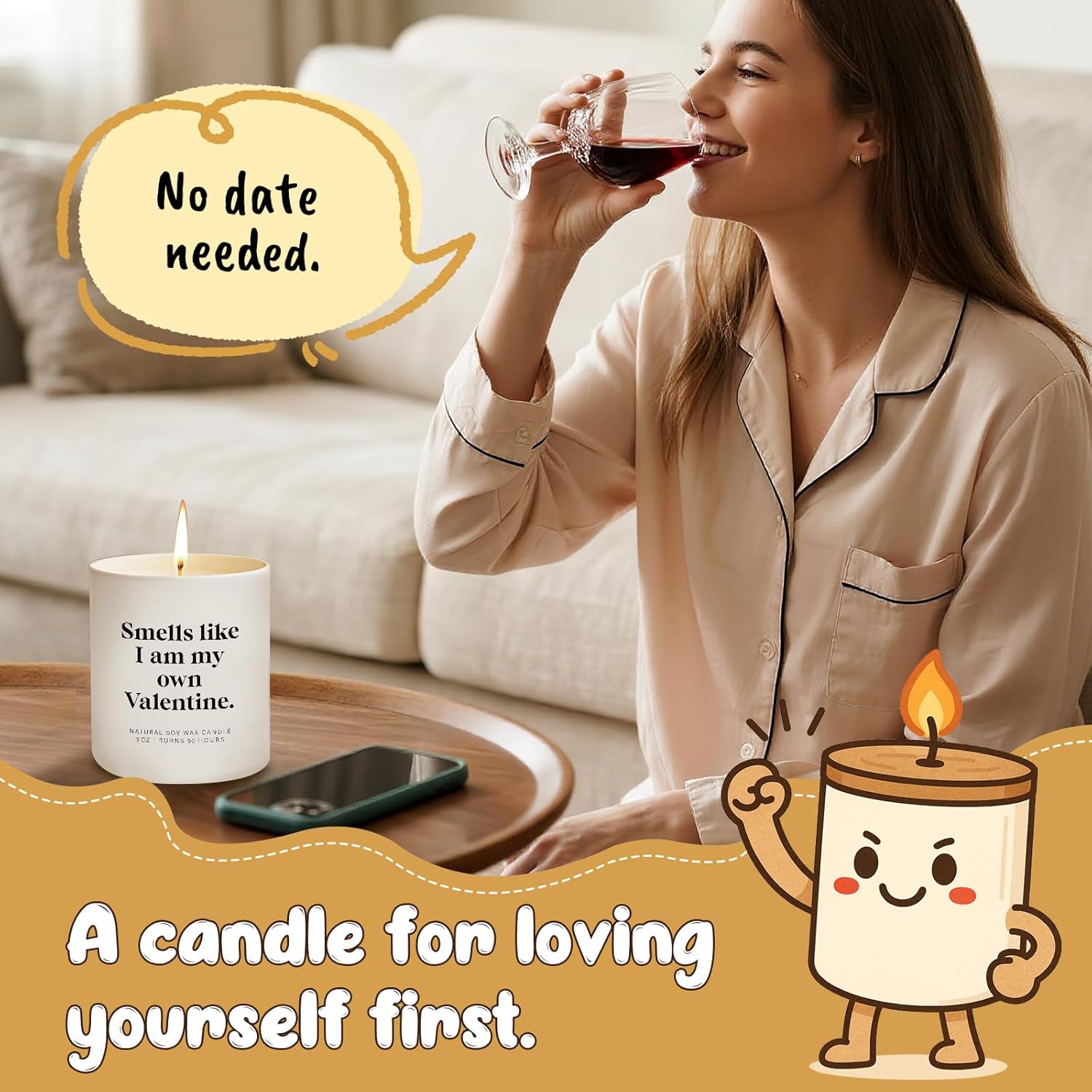 Self-Love Gifts For Women Men Valentine’S Day Candle Funny Empowering Gift For Women, Men, Self Care, Healing, Empowerment Independence & Solo Valentine Gifts For Him Her Valentines Candle