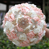 Handmade Wedding Flowers Bouquet Round Holding Bridal Bouquet Toss Artificial Rose Bunch For Bride Bridesmaid Wedding Quinceanera (Light Salmon & Ivory, 8.7")