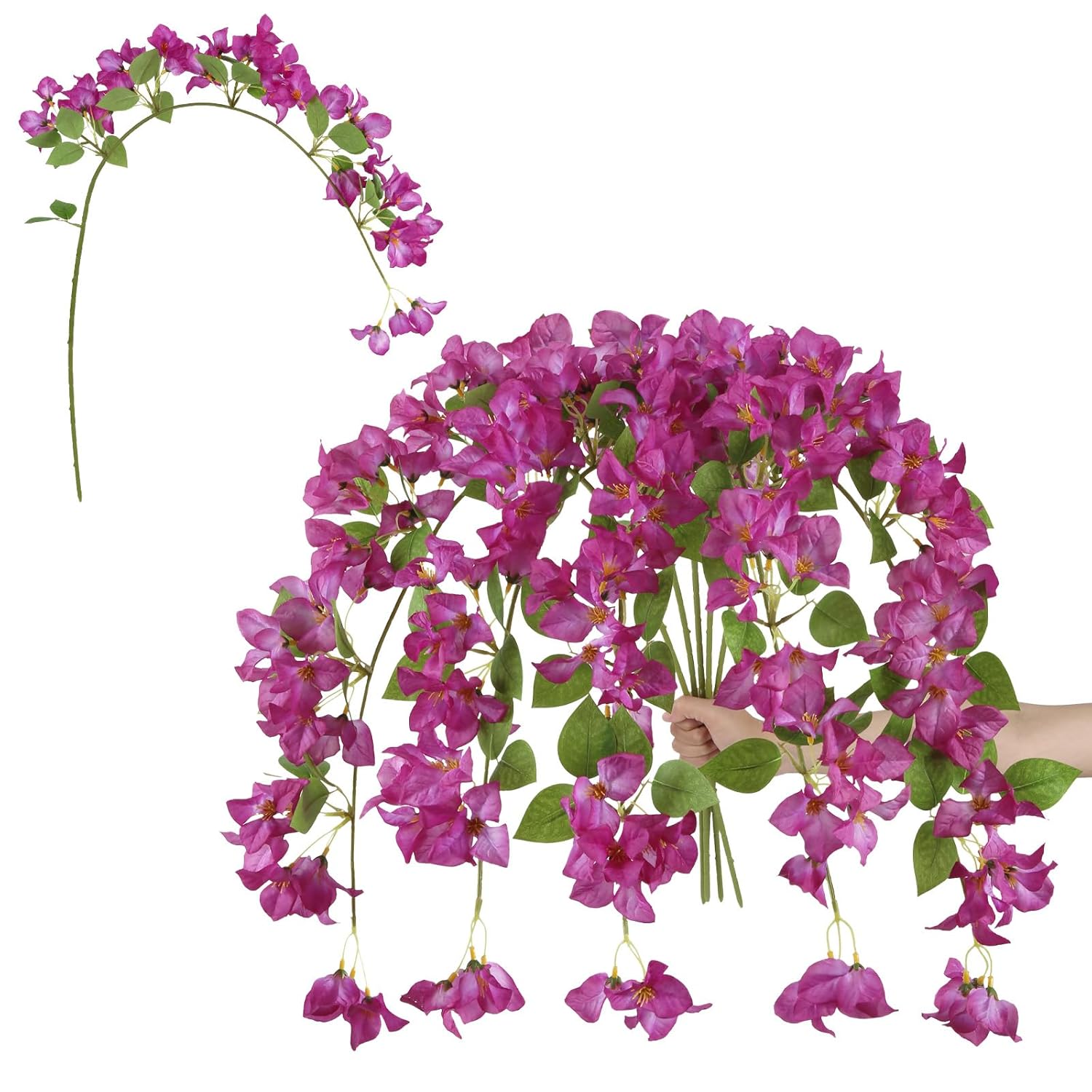 5Pcs Bougainvillea Artificial Flowers 41.34" Fuchsia Flowers Long Stem Silk Faux Branches Fake Vines For Wedding Party Home Garden Outdoor Indoor Decoration (Fuchsia)