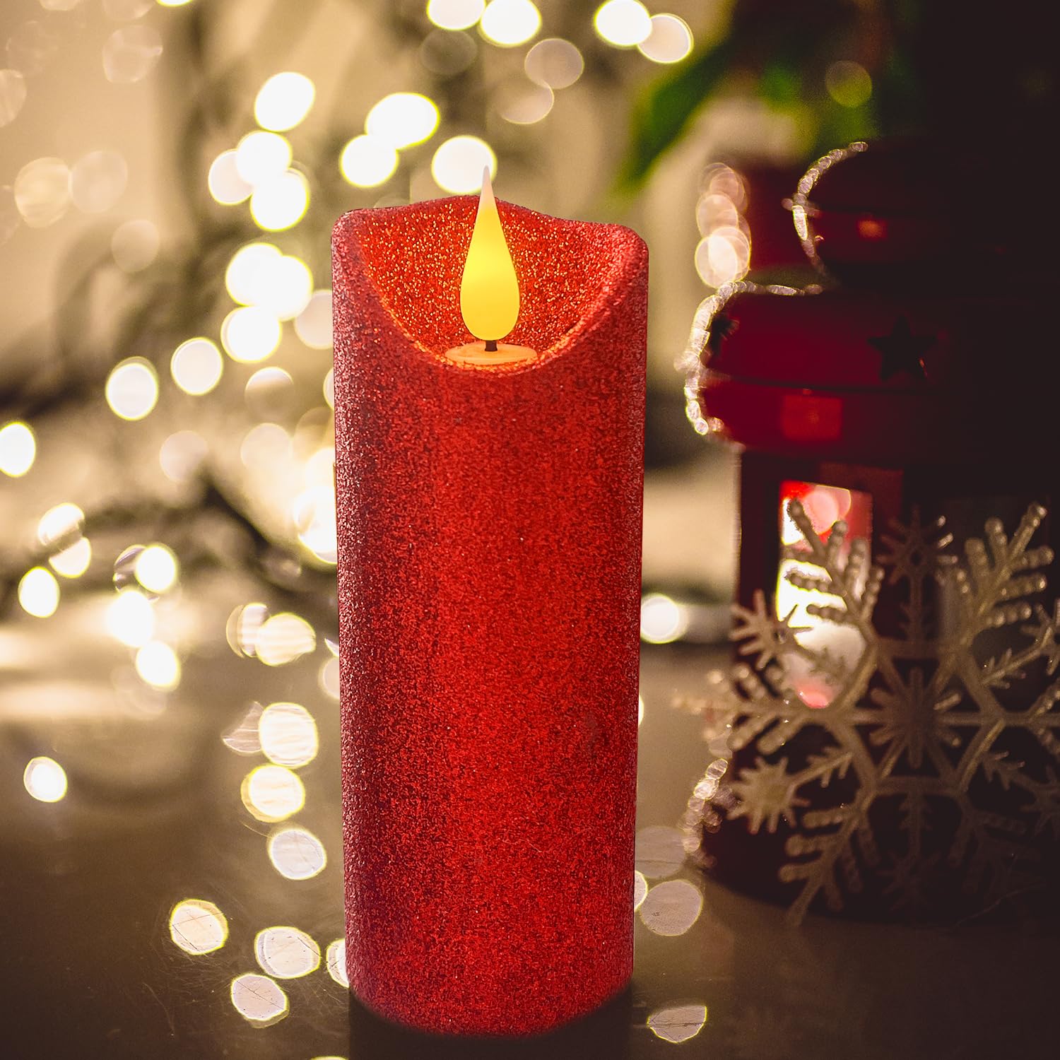 Flameless Candles Flickering Pillar Candles Battery Operated Candles Unscented With Timer And Remote,Set Of 5 Glitter Red Wax Pillar Led Candles