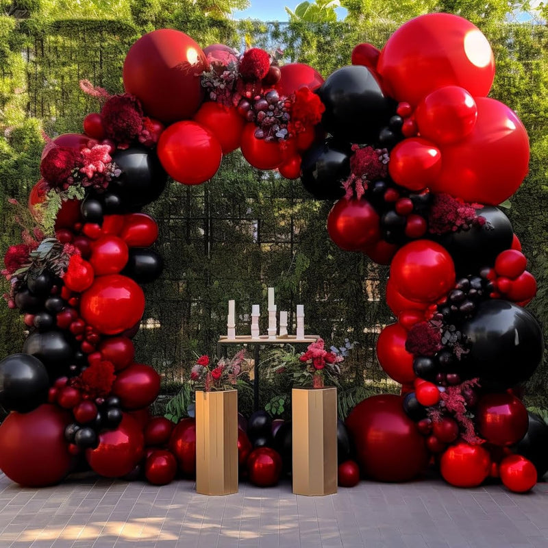 Black Red Balloon Garland Double Stuffed Burgundy Black Balloons Premi