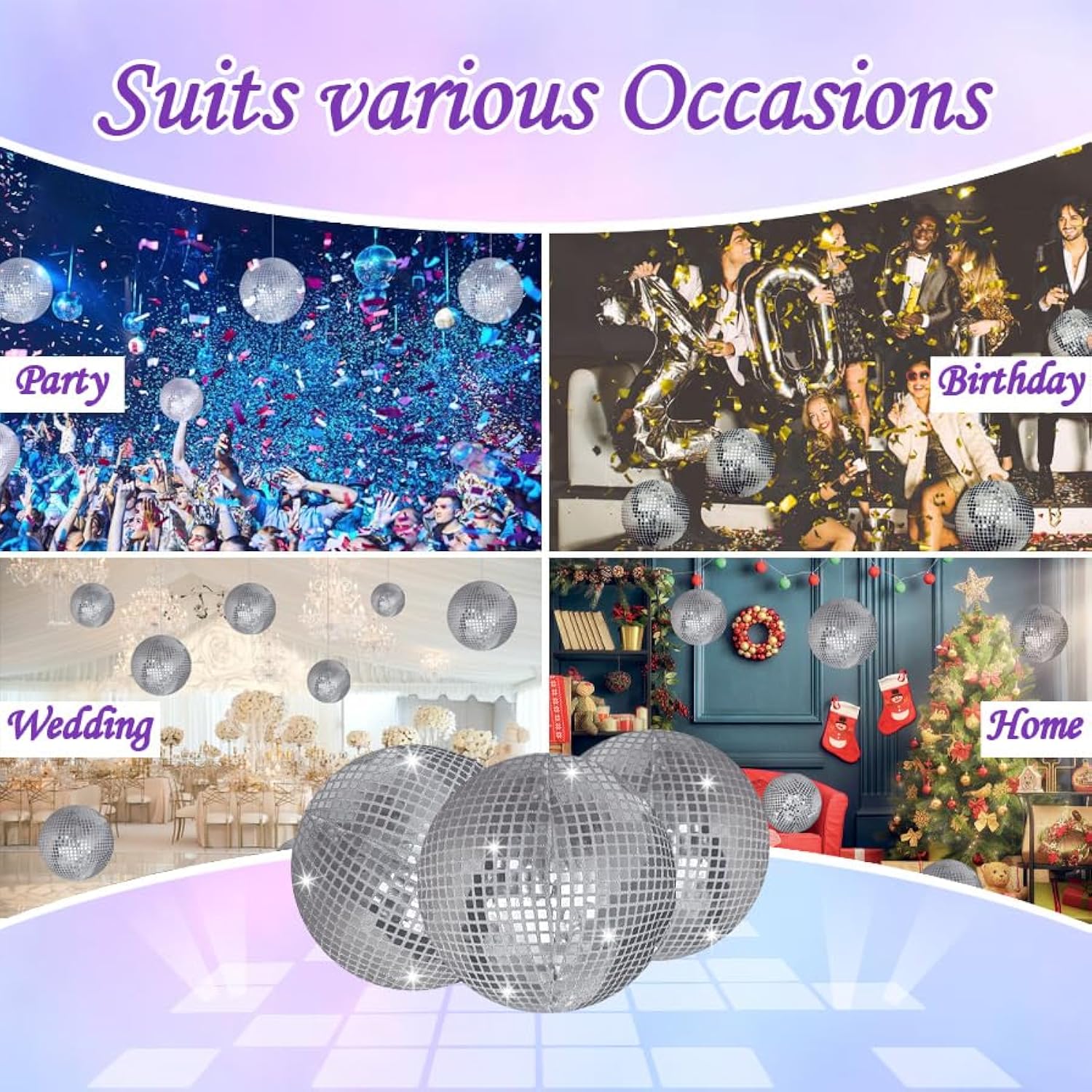 4 Pieces 11 Inch Inflatable Disco Ball ?Inflatable Ball With Disco Ball Cover Rope?Christmas Hanging Decorated ?Disco Ba