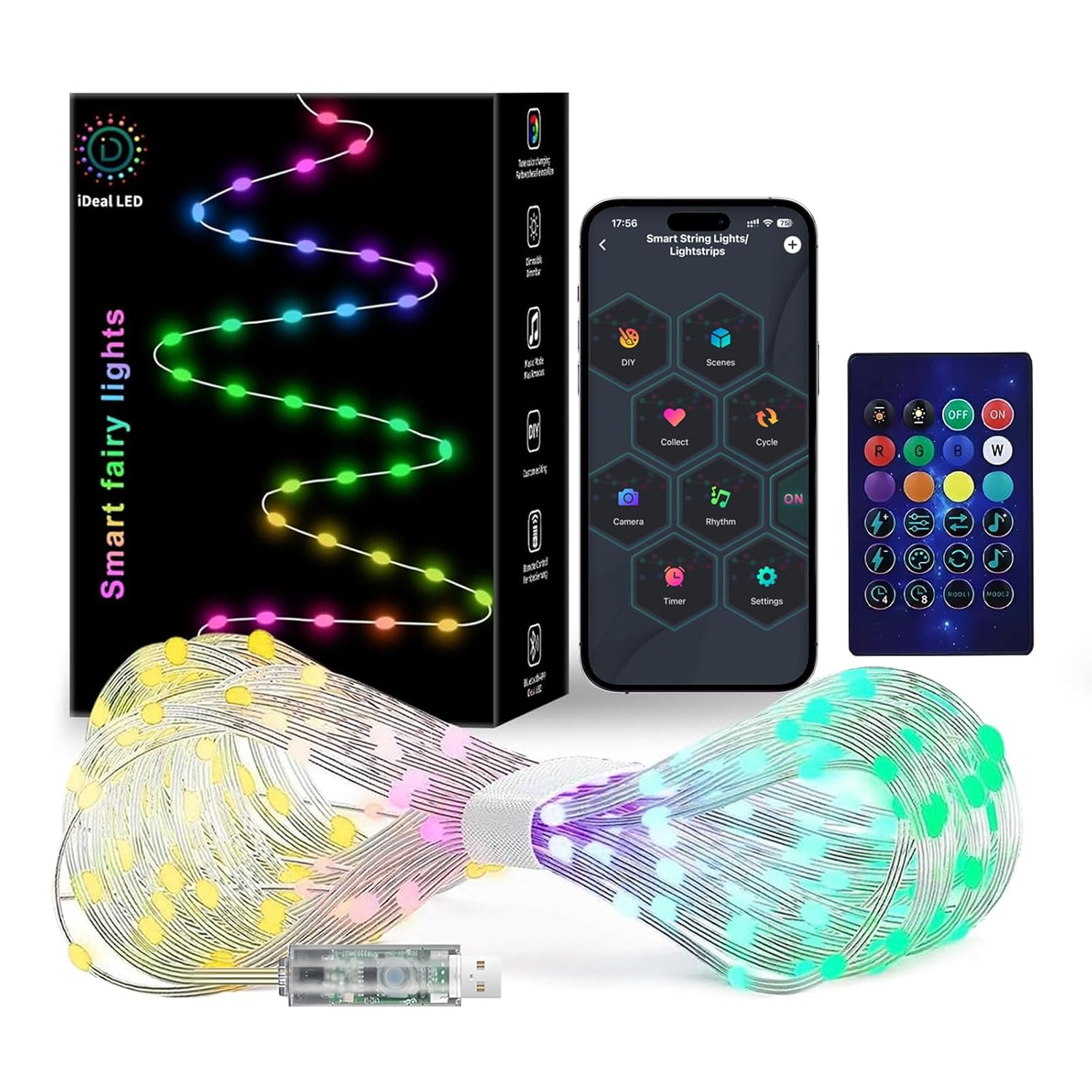 Smart Fairy String Lights, 33Ft Usb Diy Twinkle Lights W/Remote & App Controlled, Music Sync,12 Modes, Multicolor & Warm