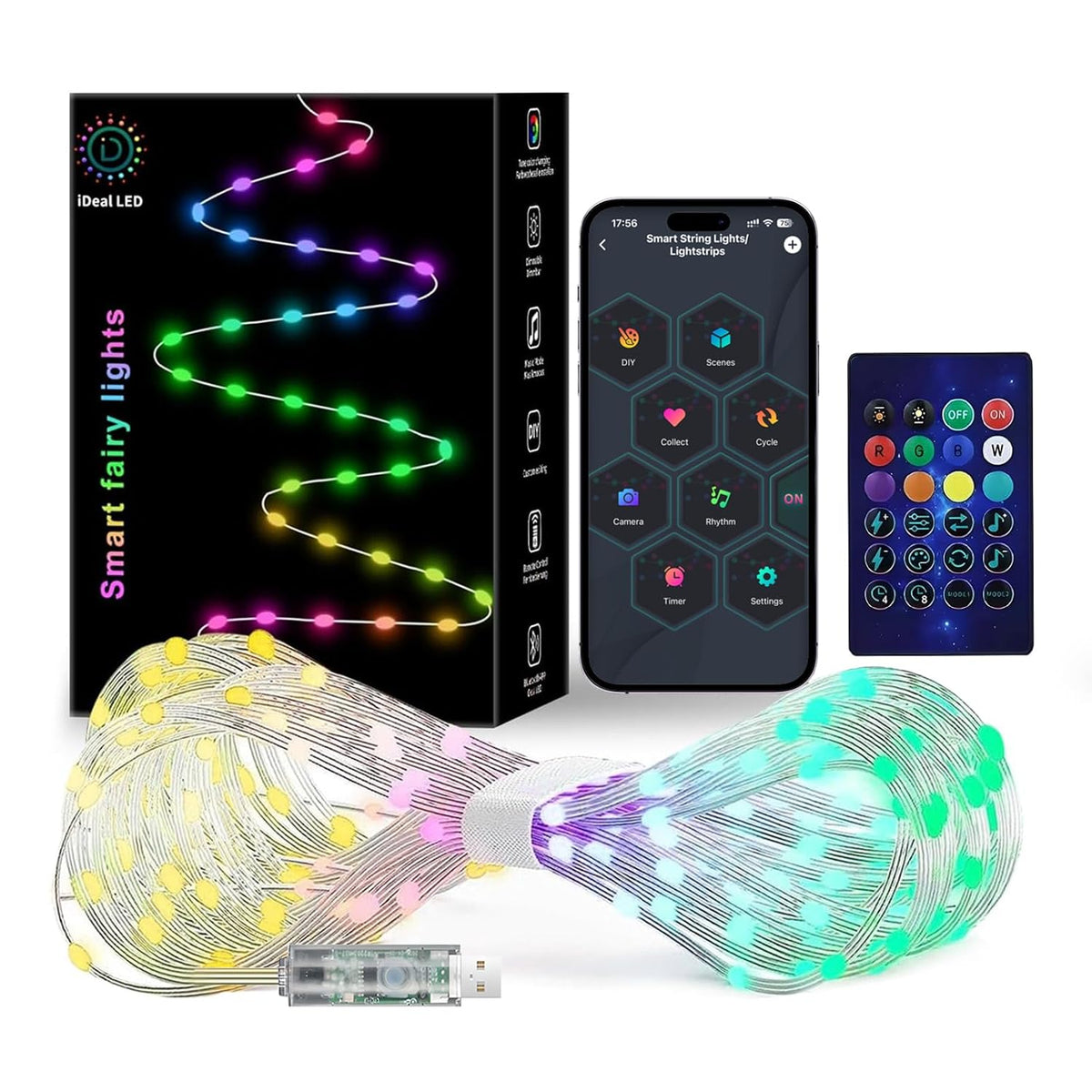 Smart Fairy String Lights, 33Ft Usb Diy Twinkle Lights W/Remote & App Controlled, Music Sync,12 Modes, Multicolor & Warm