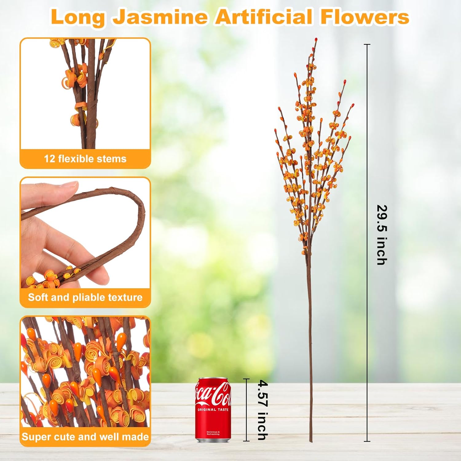 5 Pcs 29.5" Long Fake Fall Flowers Burnt Orange Jasmine Fall Floral Stems For Wedding Thanksgiving Bouquets Dried Autumn Orange Fake Flowers For Vases Home Parties Thanksgiving Decor