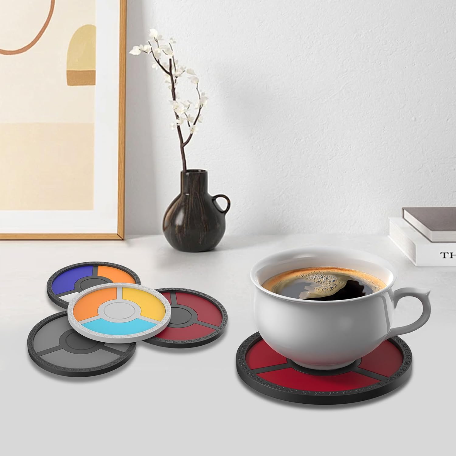 Silicone Coasters Set Of 2 For Drinking Desk Office - Cup Mat For Tabletop Protection - Suitable For Hot Cold Drink - Thickened, Non-Slip, Non-Stick (Black+Dark Grey)