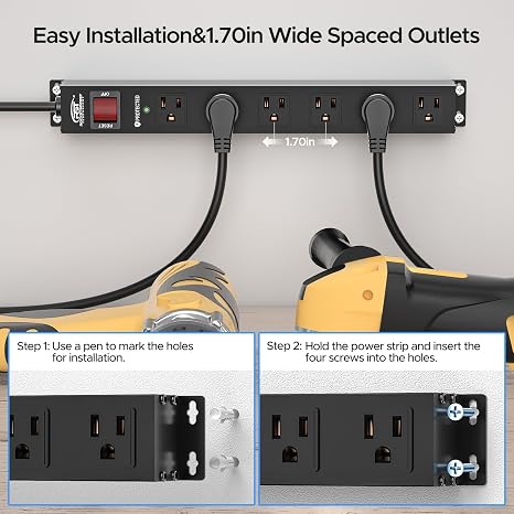 Heavy Duty Metal Power Strip 6 Outlets 15A 1875W 2100J Surge Protector 6FT