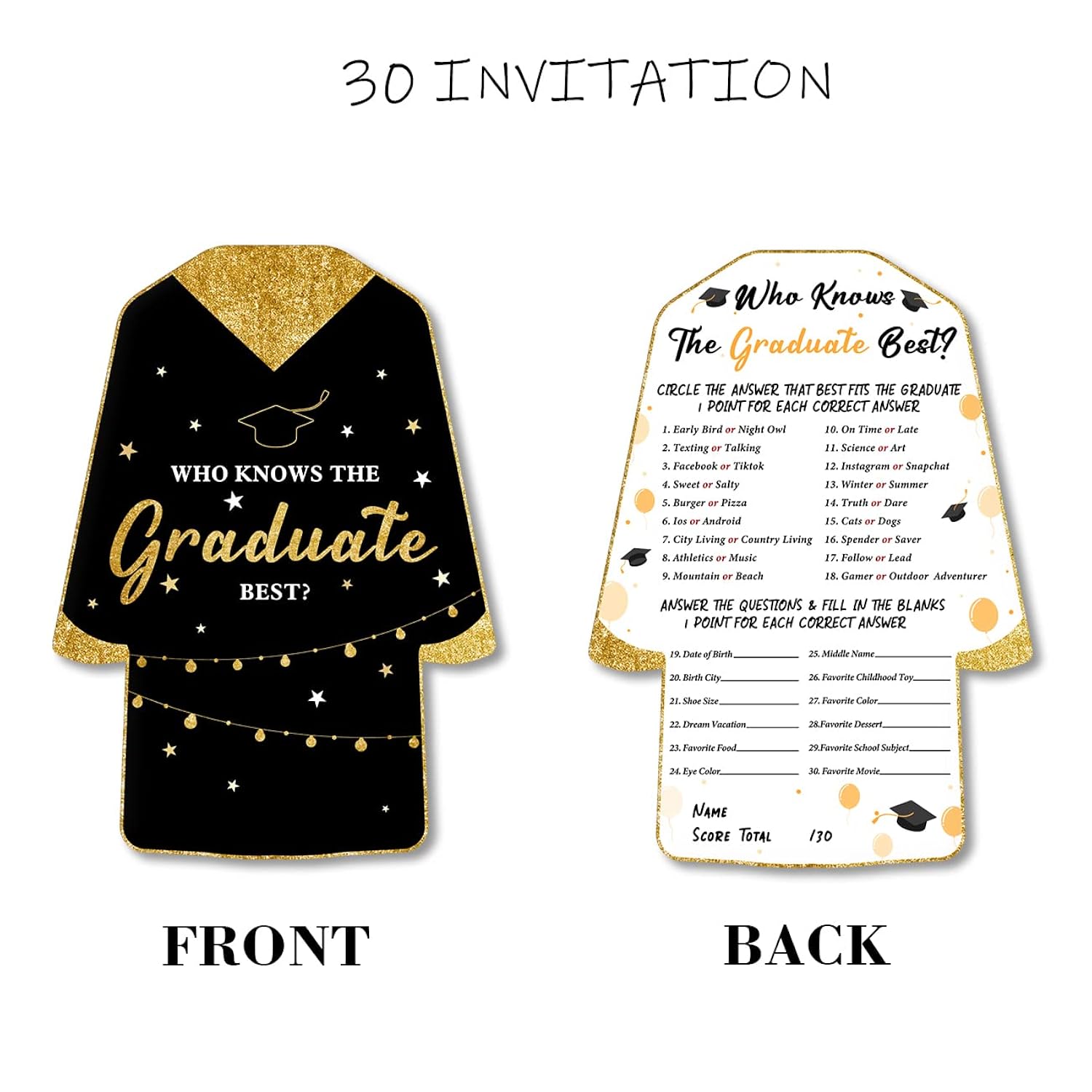 30 Pack Glitter Who Knows Graduate Best Graduation Game Cards, Shaped Graduation Game Cards For Grad Celebration Party