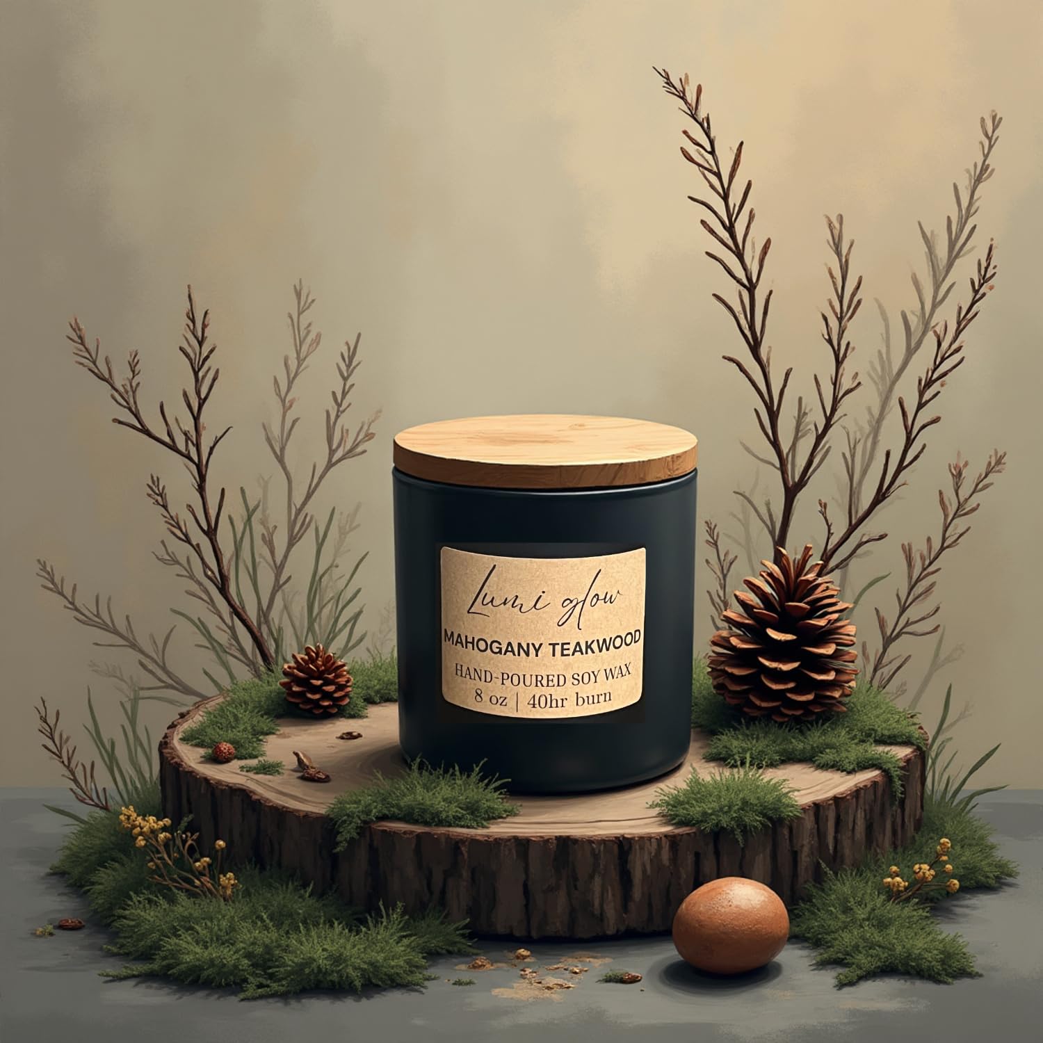 Lumi Glow Candle Scented Candle Peace + Tranquility (Mahogany Teakwood) Medium Jar Home