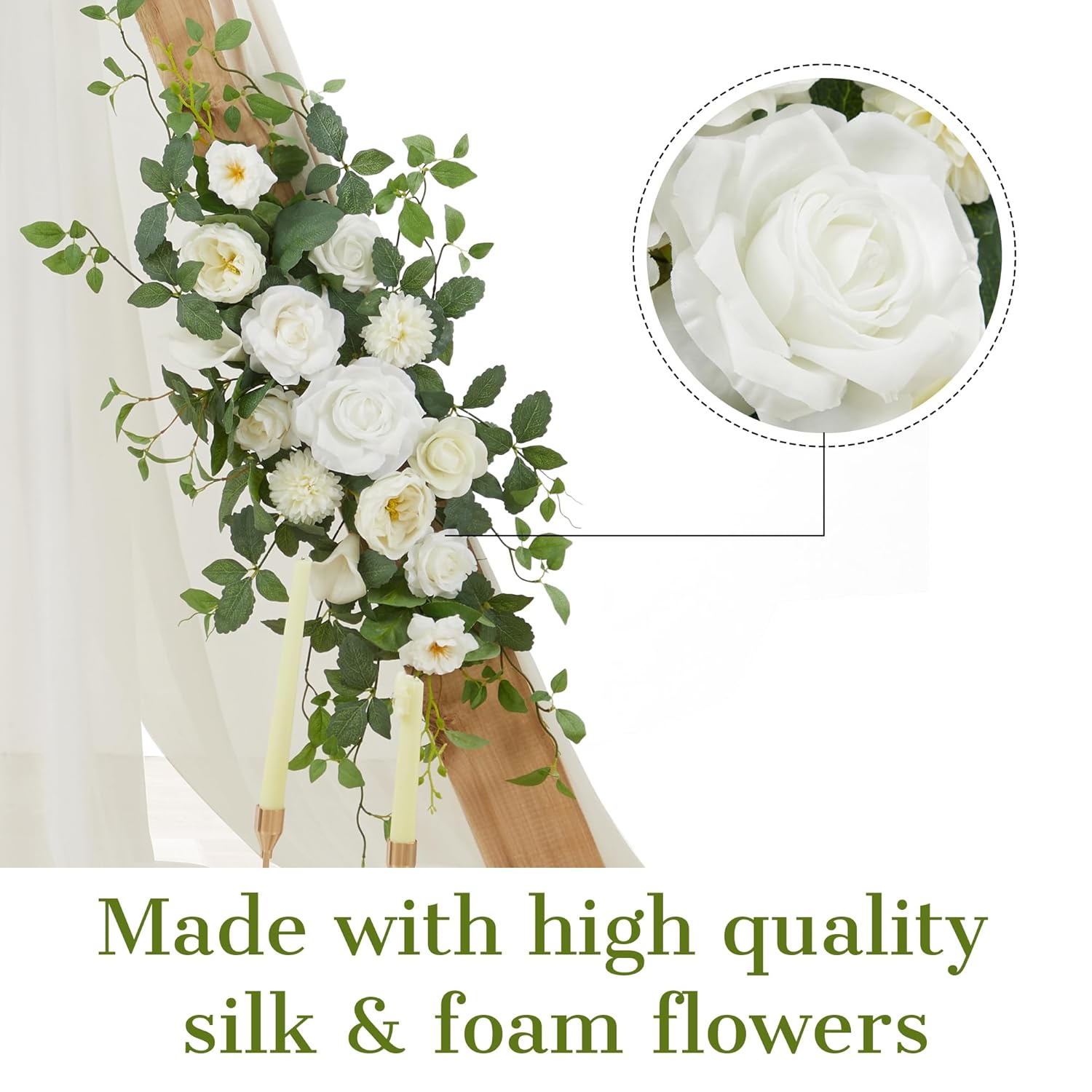 Arch Flower Kit Of 2 - Artificial Floral Swag For Wedding Welcome Sign, Reception Ceremony Signs, Chair Decor (White)