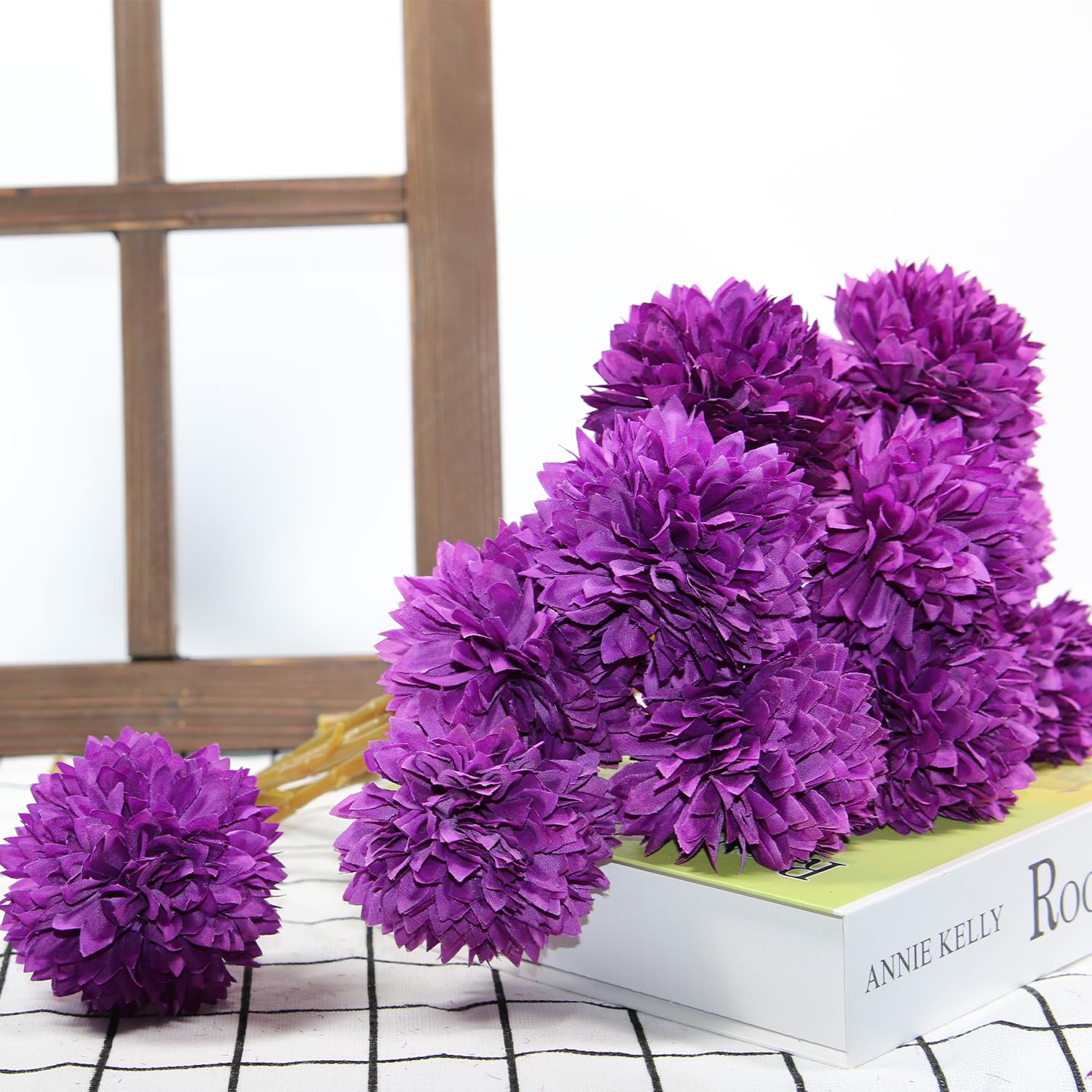 12 Pcs Artificial Flowers Purple Faux Ball Chrysanthemum Bouquet Flowers Wedding Bouquet For Home Garden Party Wedding Decoration
