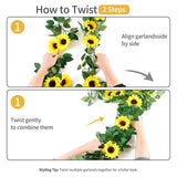 3Pack Artificial Sunflower Garland 7.5Ft Silk Fake Sunflowers Hanging Artificial Flower Vine With Green Leaves For Baby Shower Wedding Party Garden Wall Table Home Decor