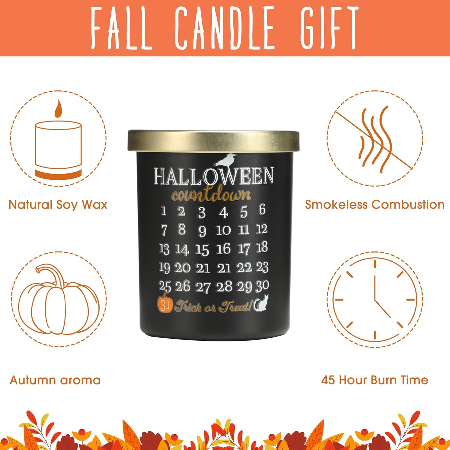 Halloween Countdown Candle – Pumpkin Scented Candle,Nature Soy Candles For Fall, Black Candles With 1-31 Calendar Design, Spooky Halloween Home Decor & Gift For Women And Friends,8.5Oz