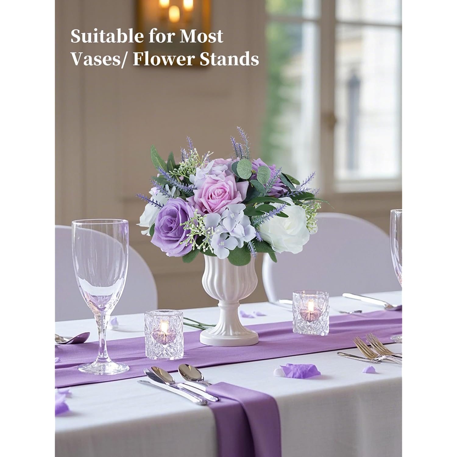 Purple Flowers Artificial For Decoration: 2 Pieces 9.5 Inch Fake Flower Ball Centerpieces For Home Tables - Wedding Lilac White Rose Lavender Fake Silk Kissing Floral Arrangements