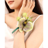 Flower Wrist Corsage Wedding Bridal Prom Artificial Moth Orchid Ribbon Wristlet Bridesmaid Hand Decor Wristband For Homecoming Ceremony Party (Orchid - Green)