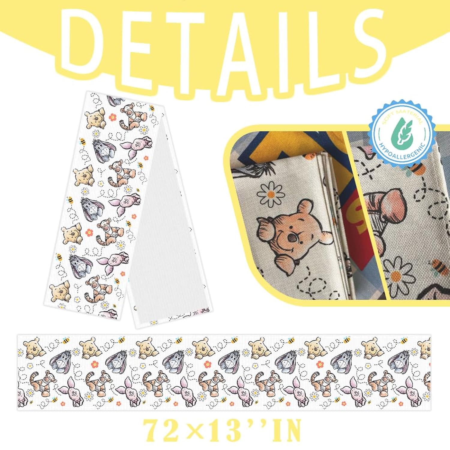 Shower Decorations Pooh Bear Party Tablecloth 72X13 Inch, 1St Birthday Party Supplies For Boys & Girls, Blue Theme Table Cover For Dessert Table, Gender Reveal